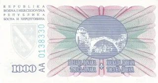 Bosnia and Herzegovina 1.000 Dinara, 1994 reverse